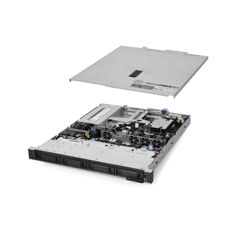 1U 4-Bay PowerEdge R240 3.5'' SAS \/ SATA quarter turn view with lid raised to show interior components, with 1 PSU TM-240-SAP-003