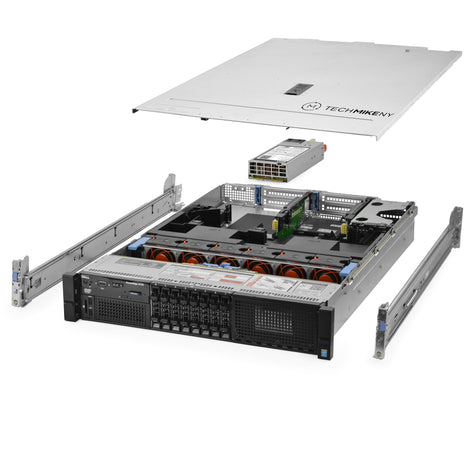 2U 8-Bay PowerEdge R730 2.5'' quarter turn view with lid raised to show interior components, with 1 PSU and rail kit TM-730-SAP-558
