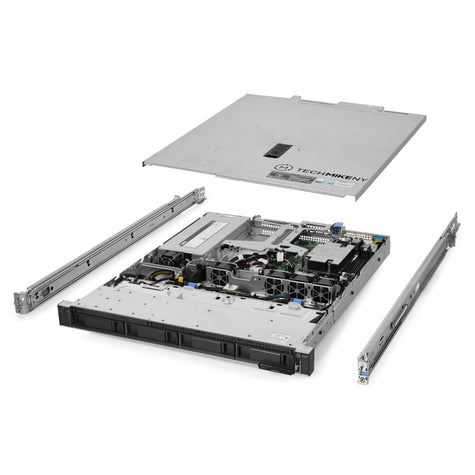 1U 4-Bay PowerEdge R240 3.5'' SAS \/ SATA quarter turn view with lid raised to show interior components, with 1 PSU and rail kit TM-240-SAP-005