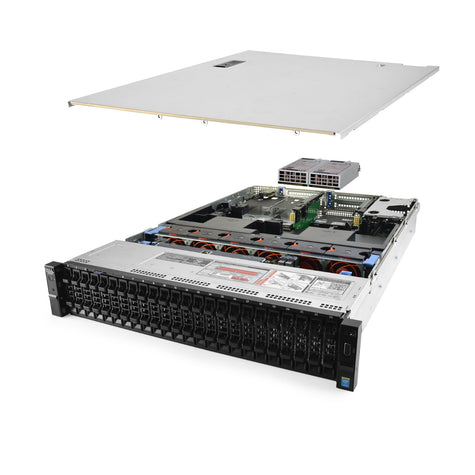 2U 24-Bay PowerEdge R730xd 2.5'' SAS \/ SATA quarter turn view with lid raised to show interior components, with 2 PSUs TM-730xd-SAP-571