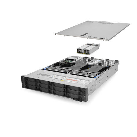 2U 12-Bay PowerEdge R750xs 3.5'' SAS \/ SATA quarter turn view with lid raised to show interior components, with 2 PSUs TM-750xs-SAP-049