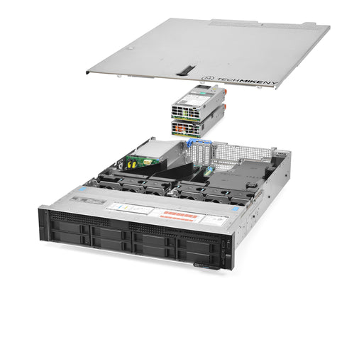 2U 8-Bay PowerEdge R540 3.5'' SAS \/ SATA quarter turn view with lid raised to show interior components, with 2 PSUs TM-540-SAP-202