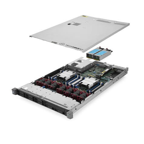1U 8-Bay ProLiant DL360 G9 2.5'' SAS \/ SATA quarter turn view with lid raised to show interior components, with 2 PSUs TM-SAP-360-9-140