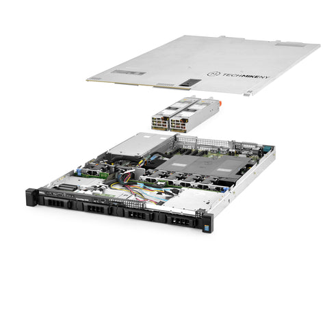 1U 4-Bay PowerEdge R430 3.5'' SAS \/ SATA quarter turn view with lid raised to show interior components, with 2 PSUs TM-430-SAP-263
