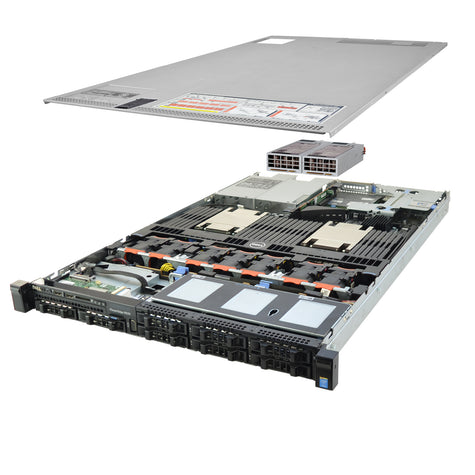1U 8-Bay PowerEdge R630 2.5'' SAS \/ SATA quarter turn view with lid raised to show interior components, with 2 PSUs TM-630-SAP-219