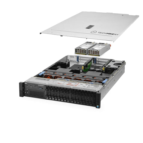 2U 16-Bay PowerEdge R730 2.5'' SAS \/ SATA quarter turn view with lid raised to show interior components, with 2 PSUs TM-730-SAP-101