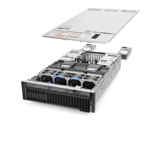 3U 8-Bay PowerEdge R940 2.5'' SAS \/ SATA quarter turn view with lid raised to show interior components, with 2 PSUs TM-940-SAP-129