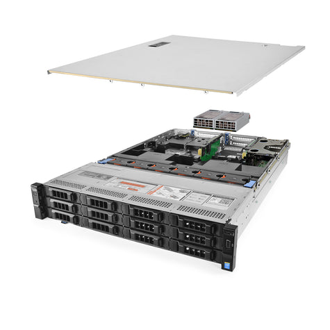 2U 12-Bay PowerEdge R730xd 3.5'' SAS \/ SATA quarter turn view with lid raised to show interior components, with 2 PSUs TM-SAP-730xd-696