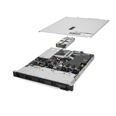 1U 4-Bay PowerEdge R340 3.5'' SAS \/ SATA quarter turn view with lid raised to show interior components, with 2 PSUs TM-340-SAP-029