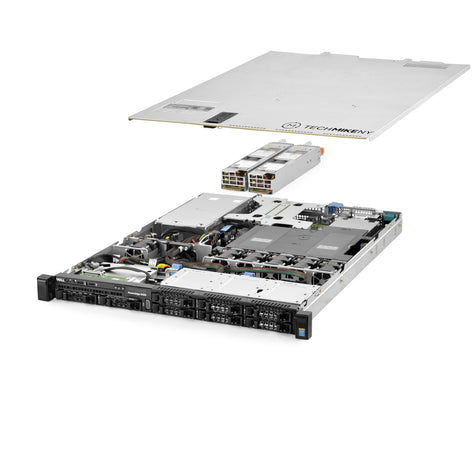 1U 8-Bay PowerEdge R430 2.5'' SAS \/ SATA quarter turn view with lid raised to show interior components, with 2 PSUs TM-430-SAP-546
