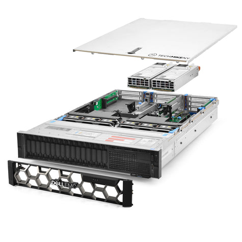 2U 16-Bay PowerEdge R740 2.5'' SAS \/ SATA quarter turn view with lid raised to show interior components,  TM-740-SAP-294