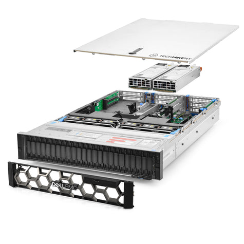 2U 24-Bay PowerEdge R740xd 8x 2.5'' NVMe quarter turn view with lid raised to show interior components,  TM-SAP-740xd-301