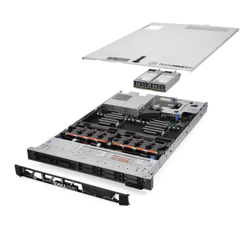 1U 8-Bay PowerEdge R640 2.5'' SAS \/ SATA quarter turn view with lid raised to show interior components,  TM-640-SAP-488