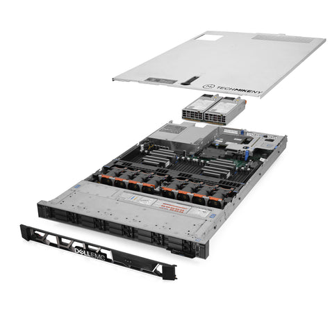 1U 10-Bay PowerEdge R640 2.5'' SAS \/ SATA quarter turn view with lid raised to show interior components,  TM-SAP-640-059
