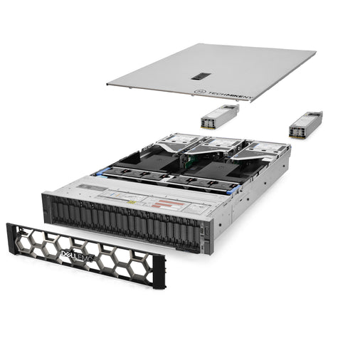 2U 24-Bay VxR V670F Universal 8x 2.5'' Universal quarter turn view with lid raised to show interior components, with 2 PSUs and bezel TM-VXR-V670F-SAP-006
