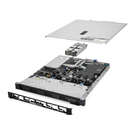 1U 4-Bay PowerEdge R340 3.5'' SAS \/ SATA quarter turn view with lid raised to show interior components, with 2 PSUs and bezel TM-340-SAP-028