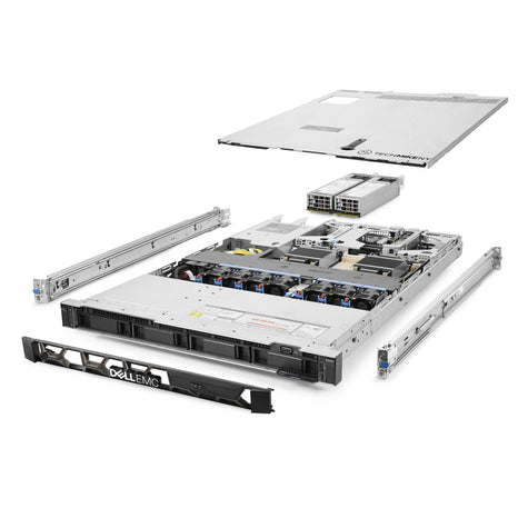 1U 4-Bay PowerEdge R450 3.5'' SAS \/ SATA quarter turn view with lid raised to show interior components,  TM-450-SAP-047