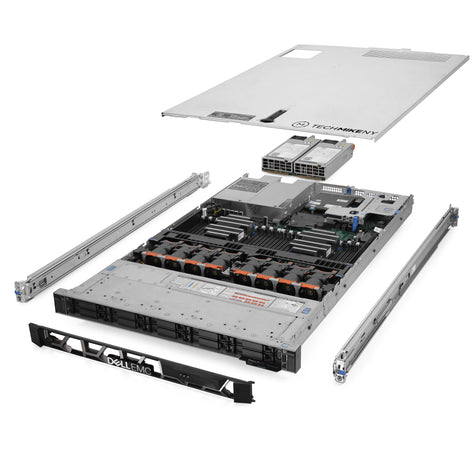 1U 10-Bay PowerEdge R640 2.5'' SAS \/ SATA quarter turn view with lid raised to show interior components,  Miltons