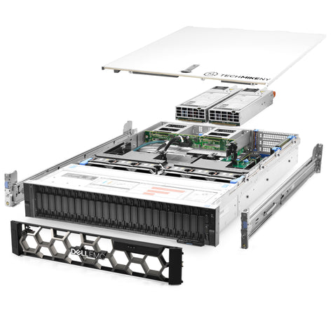 2U 24-Bay PowerEdge R740xd 2.5'' SAS \/ SATA quarter turn view with lid raised to show interior components,  CORKlO