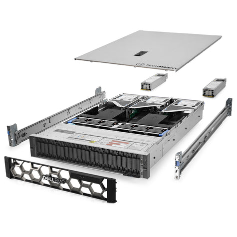 2U 24-Bay PowerEdge R750 NVMe 8x 2.5'' NVMe quarter turn view with lid raised to show interior components,  TM-750-SAP-014