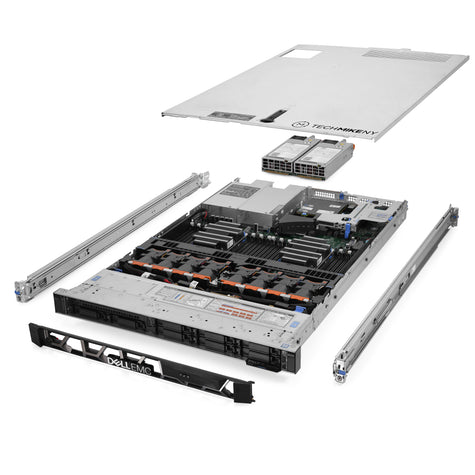 1U 8-Bay PowerEdge R640 2.5'' SAS \/ SATA quarter turn view with lid raised to show interior components,  server1