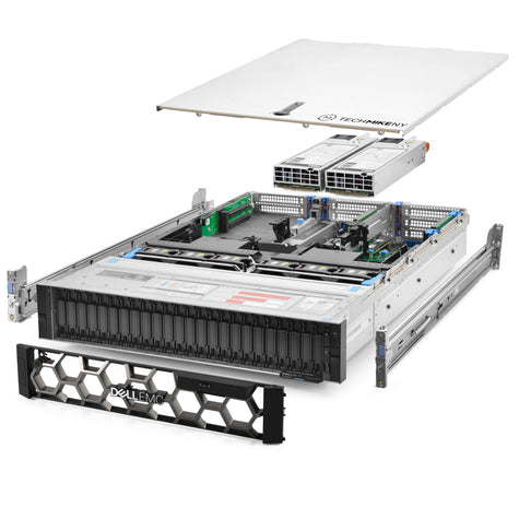 2U 24-Bay PowerEdge R740xd 12x 2.5'' NVMe quarter turn view with lid raised to show interior components,  TM-740xd-SAP-862
