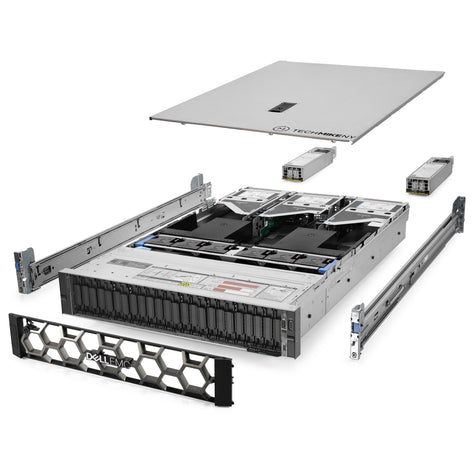 2U 24-Bay VxR V670F Universal 8x 2.5'' Universal quarter turn view with lid raised to show interior components, with 2 PSUs, bezel, and rail kit TM-VXR-V670F-SAP-047