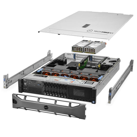 2U 8-Bay Precision 7910 8B 2.5'' SAS \/ SATA quarter turn view with lid raised to show interior components, with 2 PSUs, bezel, and rail kit TM-PR7910-003