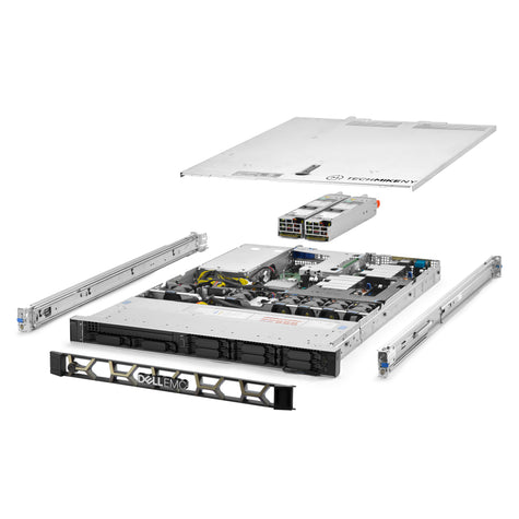 1U 8-Bay PowerEdge R440 2.5'' SAS \/ SATA quarter turn view with lid raised to show interior components, with 2 PSUs, bezel, and rail kit TM-440-SAP-284