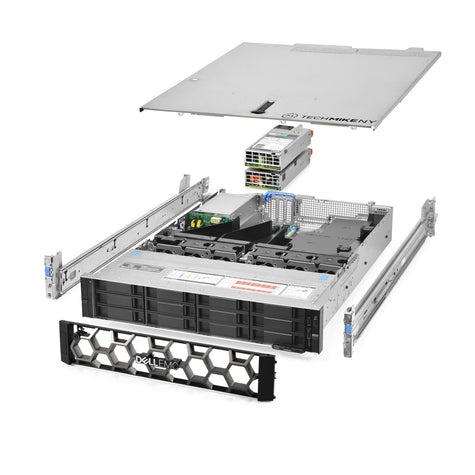 2U 12-Bay PowerEdge R540 3.5'' SAS \/ SATA quarter turn view with lid raised to show interior components, with 2 PSUs, bezel, and rail kit repository03