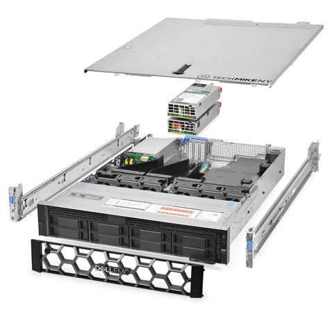 2U 8-Bay PowerEdge R540 3.5'' SAS \/ SATA quarter turn view with lid raised to show interior components, with 2 PSUs, bezel, and rail kit HumbleTX