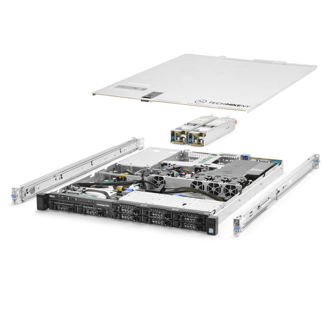 1U 8-Bay PowerEdge R330 2.5'' SAS \/ SATA quarter turn view with lid raised to show interior components, with 2 PSUs and rail kit TM-330-SAP-034