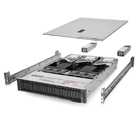 2U 24-Bay PowerEdge R750 NVMe 8x 2.5'' NVMe quarter turn view with lid raised to show interior components, with 2 PSUs and rail kit TM-750-SAP-007