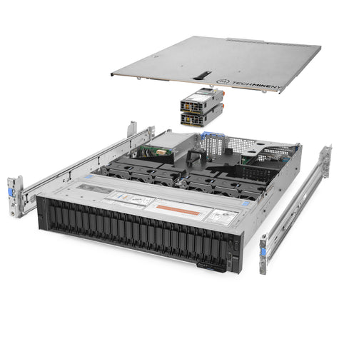 2U 24-Bay PowerEdge R7515 2.5'' SAS \/ SATA quarter turn view with lid raised to show interior components, with 2 PSUs and rail kit TM-7515-SAP-005