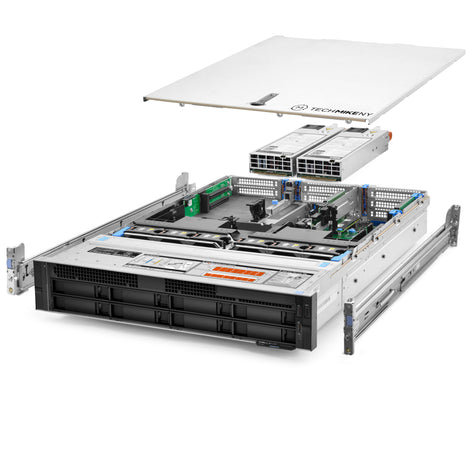 2U 8-Bay Precision 7920 3.5'' SAS \/ SATA quarter turn view with lid raised to show interior components, with 2 PSUs and rail kit TM-7920-SAP-004