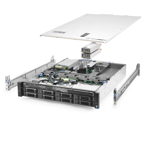 2U 8-Bay PowerEdge R530 3.5'' SAS \/ SATA quarter turn view with lid raised to show interior components, with 2 PSUs and rail kit Landau-50-cameras