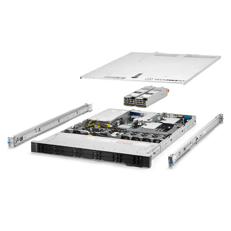 1U 10-Bay PowerEdge R440 2.5'' SAS \/ SATA quarter turn view with lid raised to show interior components, with 2 PSUs and rail kit TM-440-SAP-216
