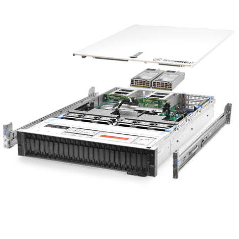 2U 24-Bay PowerEdge R7425 NVMe 2.5'' NVMe quarter turn view with lid raised to show interior components, with 2 PSUs and rail kit TM-7425-SAP-025