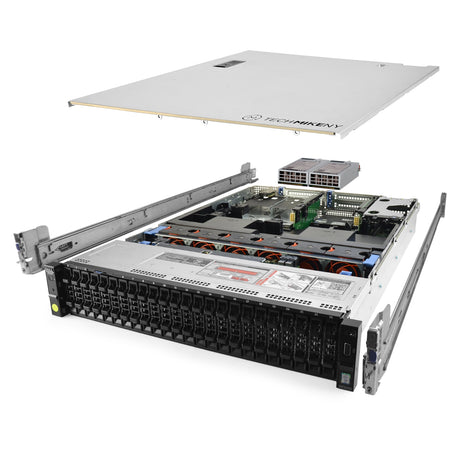 2U 24-Bay PowerEdge R730xd QS 2.5'' SAS \/ SATA quarter turn view with lid raised to show interior components, with 2 PSUs and rail kit DellServerR730XD2022