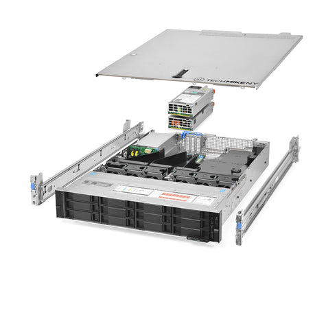2U 12-Bay PowerEdge R540 3.5'' SAS \/ SATA quarter turn view with lid raised to show interior components, with 2 PSUs and rail kit Immutable1